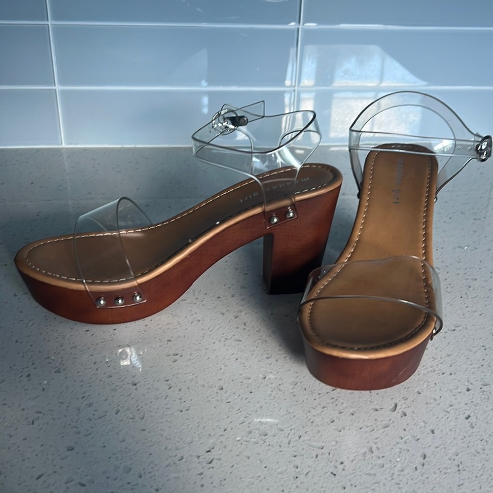 Madden Girl Lifft Clear Sandal Slingback Heel Wooden Platform Shoes